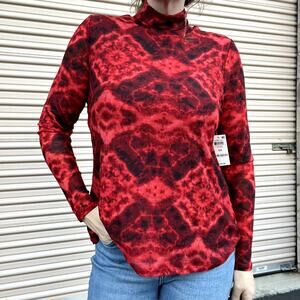INC International Concepts Tie-Dye Long Sleeve Turtleneck Top Red Black, OX, NWT
